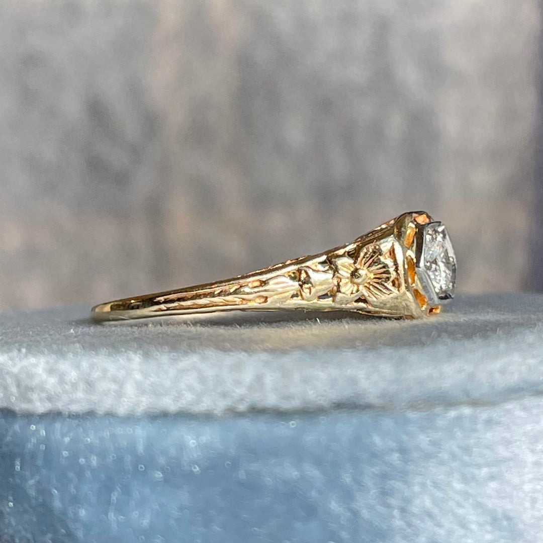 Art Deco 14k Filigree Diamond Solitaire Ring