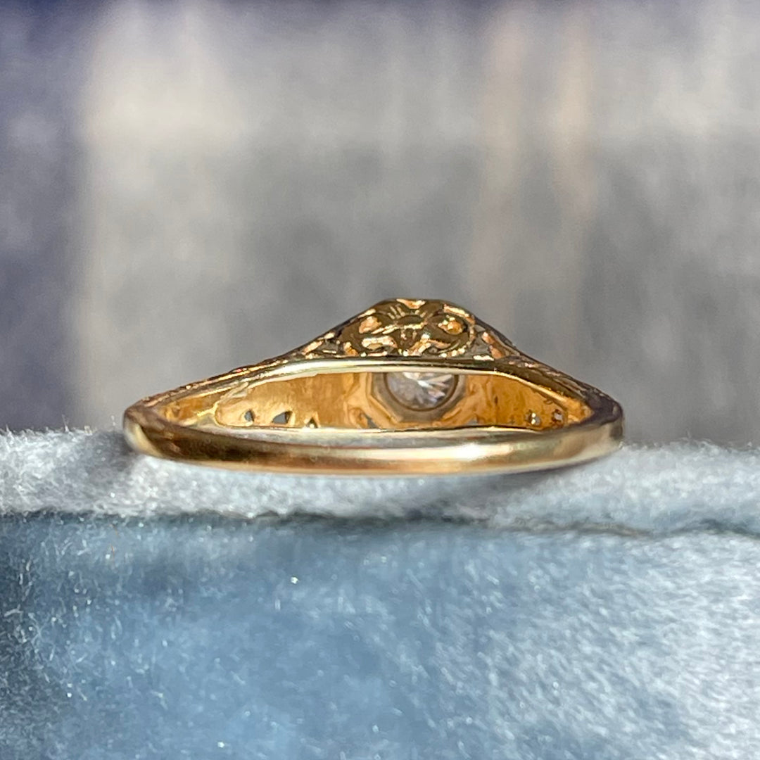Art Deco 14k Filigree Diamond Solitaire Ring