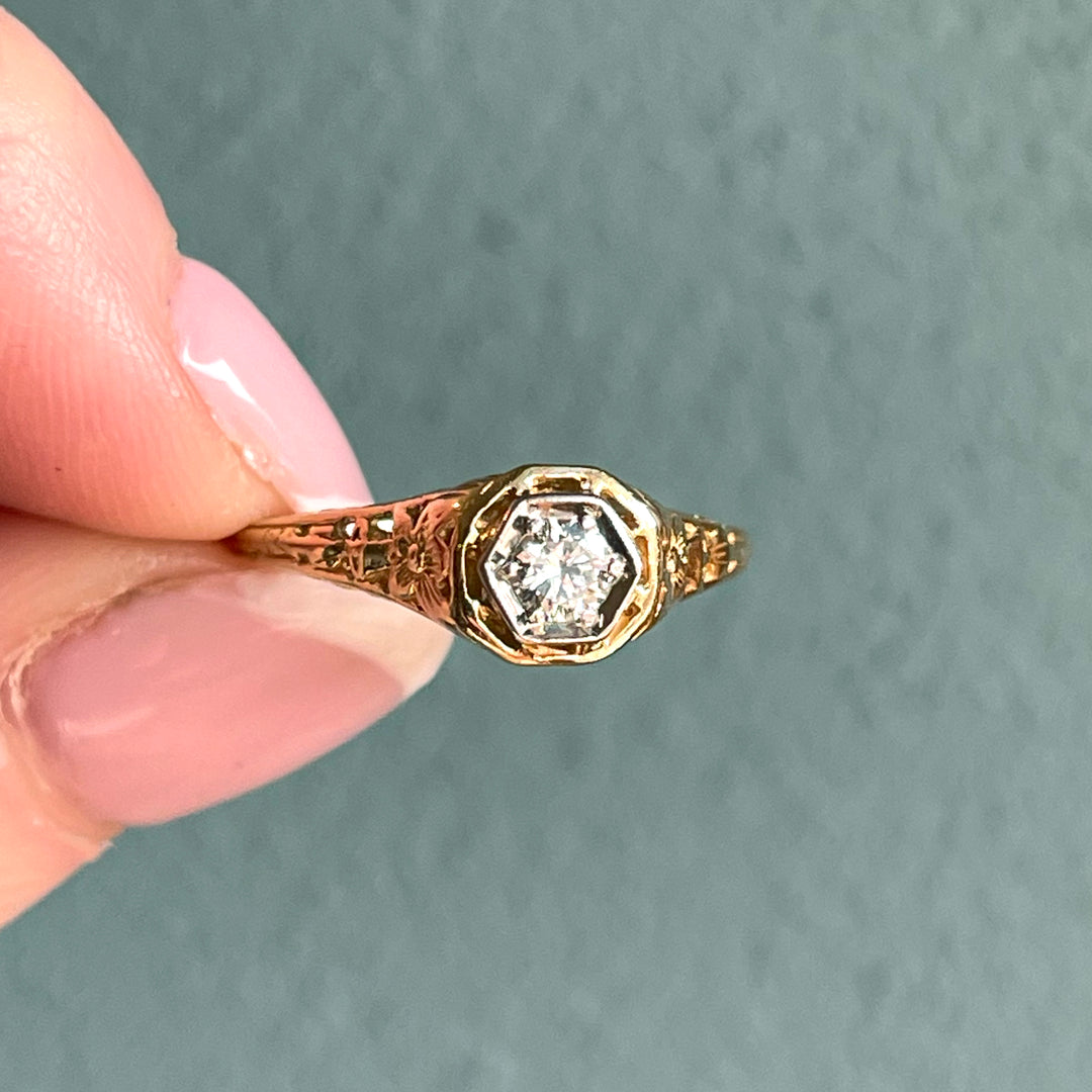 Art Deco 14k Filigree Diamond Solitaire Ring