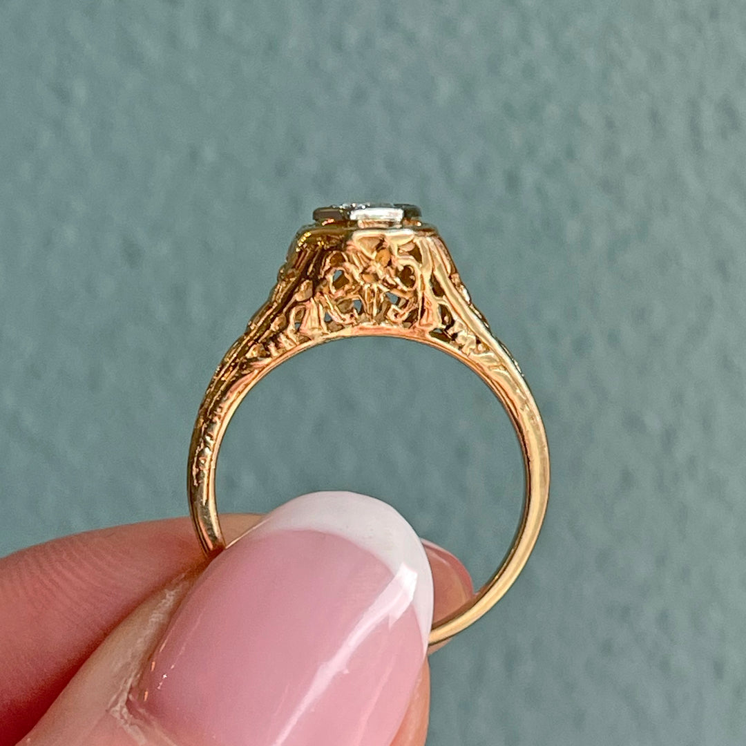 Art Deco 14k Filigree Diamond Solitaire Ring