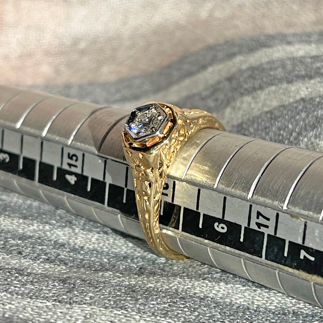 Art Deco 14k Filigree Diamond Solitaire Ring