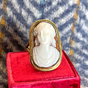 Antique Lovely Lady Cameo Ring Silver Gilt Frame