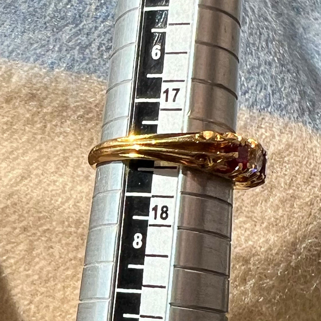 Antique 3-Stone Diamond Garnet Ring, 18k Gold, London 1875