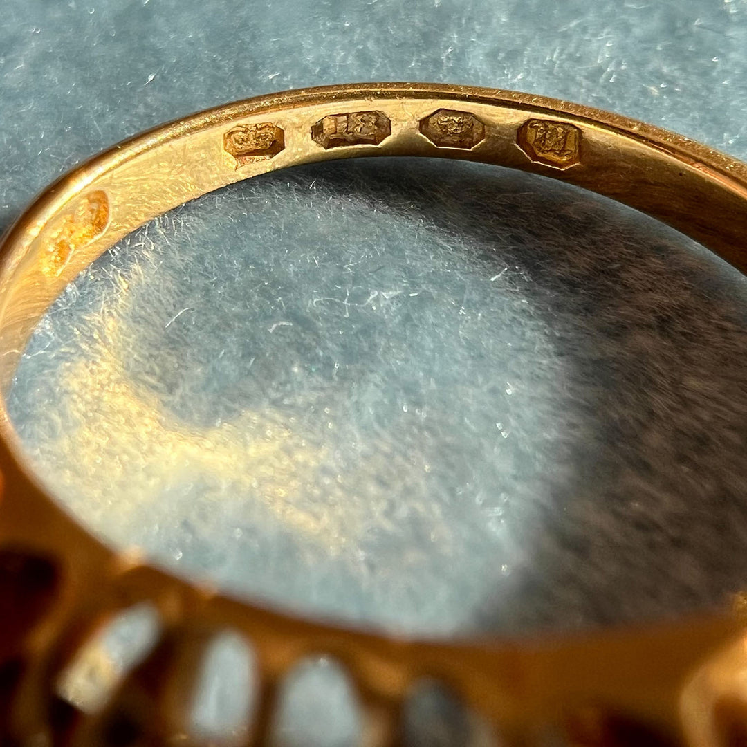 Antique 3-Stone Diamond Garnet Ring, 18k Gold, London 1875