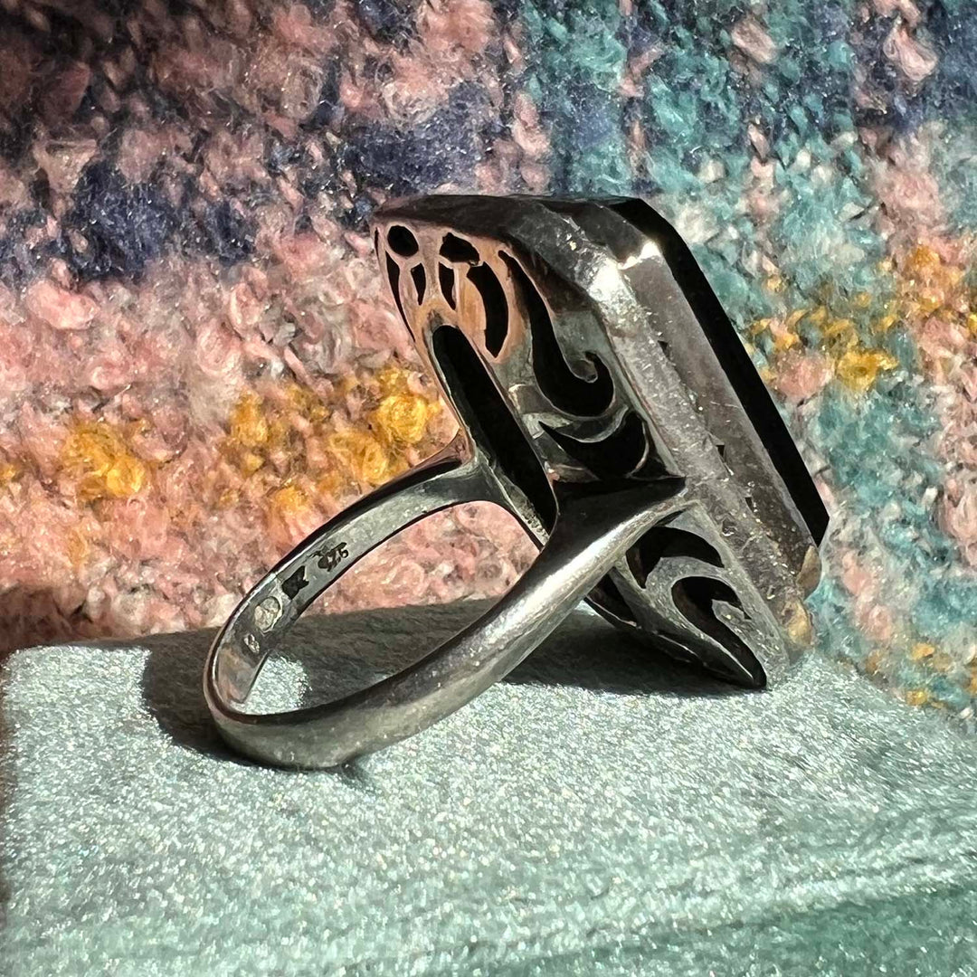 Art Deco Silver Onyx and Marcasite Ring