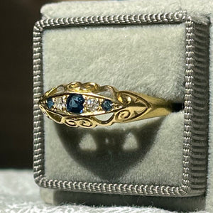 Victorian 5 Stone Sapphire Diamond Ring 18k Gold