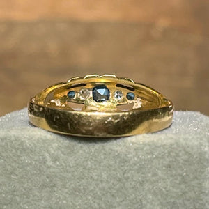 Victorian 5 Stone Sapphire Diamond Ring 18k Gold