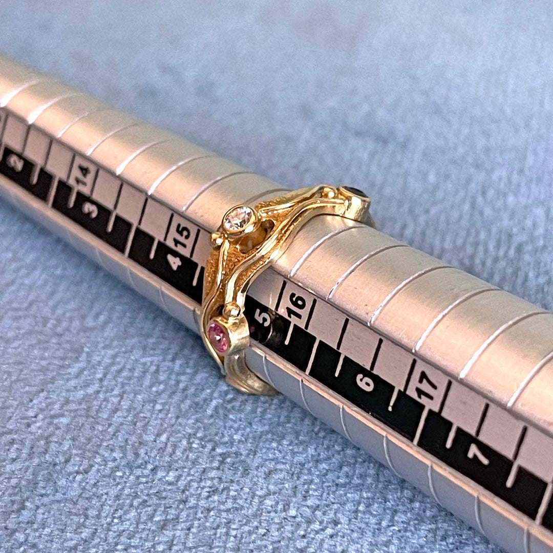 Vintage 18k Gold Multi-Gem Band Hand Crafted 1968
