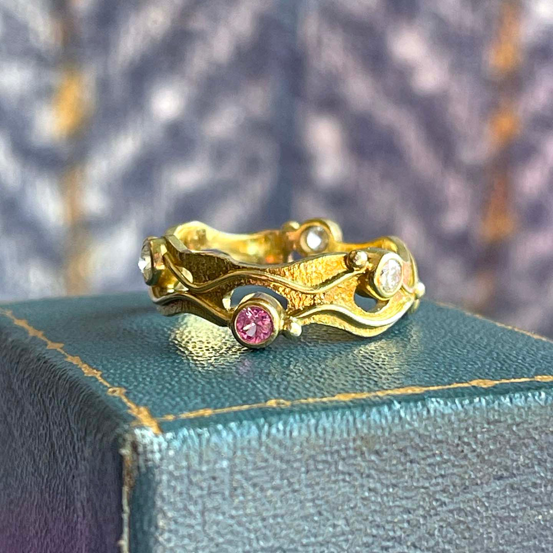 Vintage 18k Gold Multi-Gem Band Hand Crafted 1968