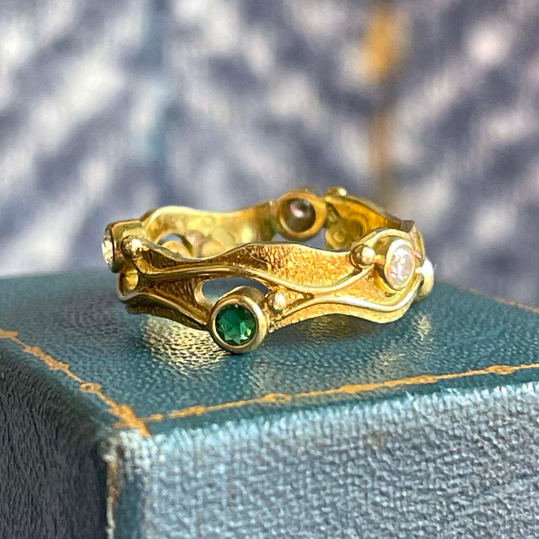 Vintage 18k Gold Multi-Gem Band Hand Crafted 1968