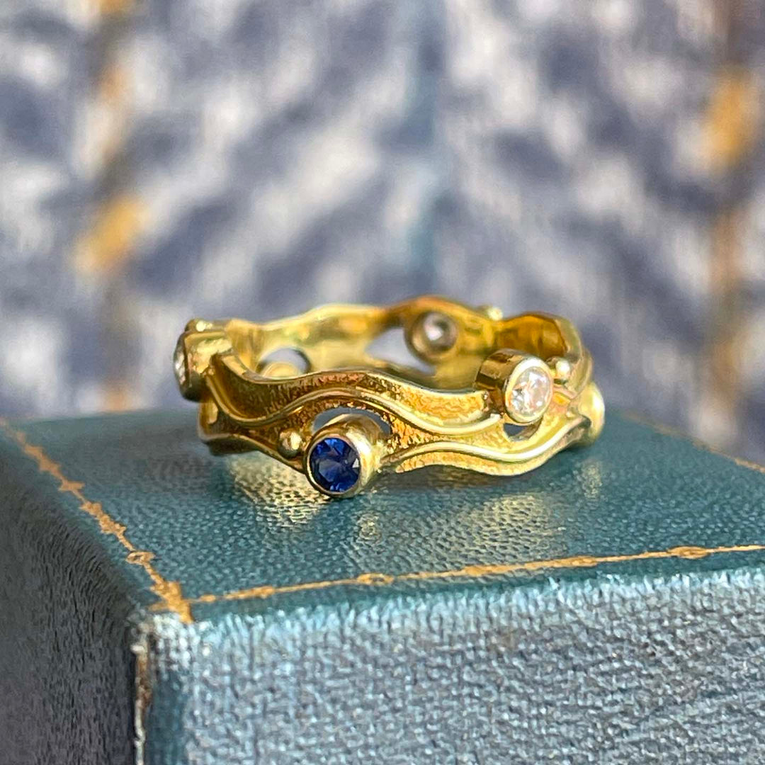 Vintage 18k Gold Multi-Gem Band Hand Crafted 1968