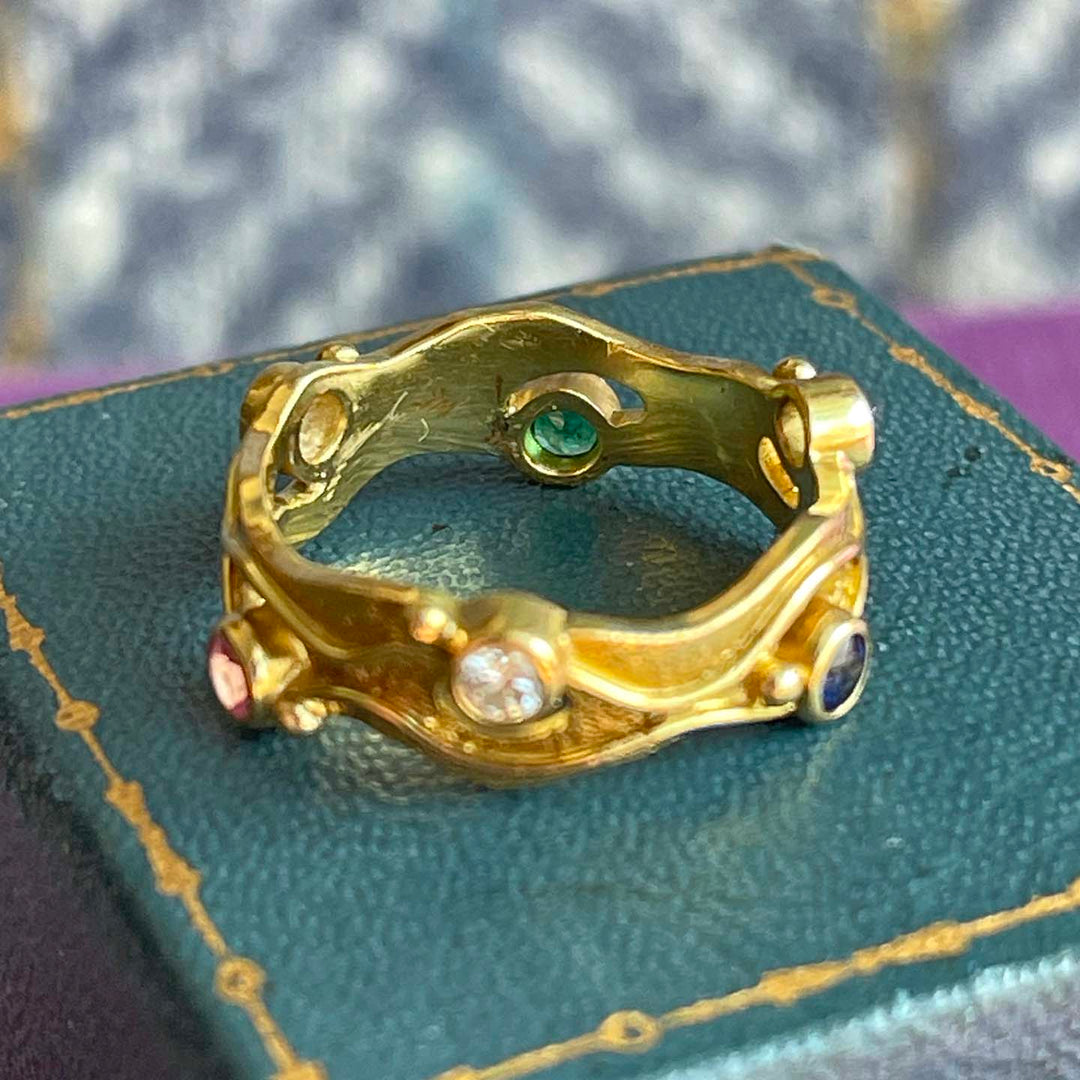 Vintage 18k Gold Multi-Gem Band Hand Crafted 1968