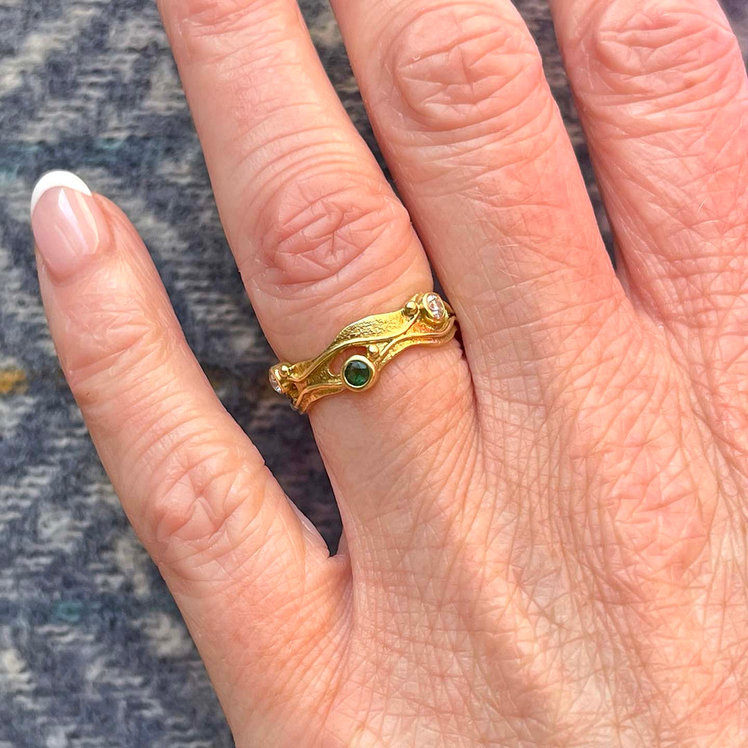 Vintage 18k Gold Multi-Gem Band Hand Crafted 1968