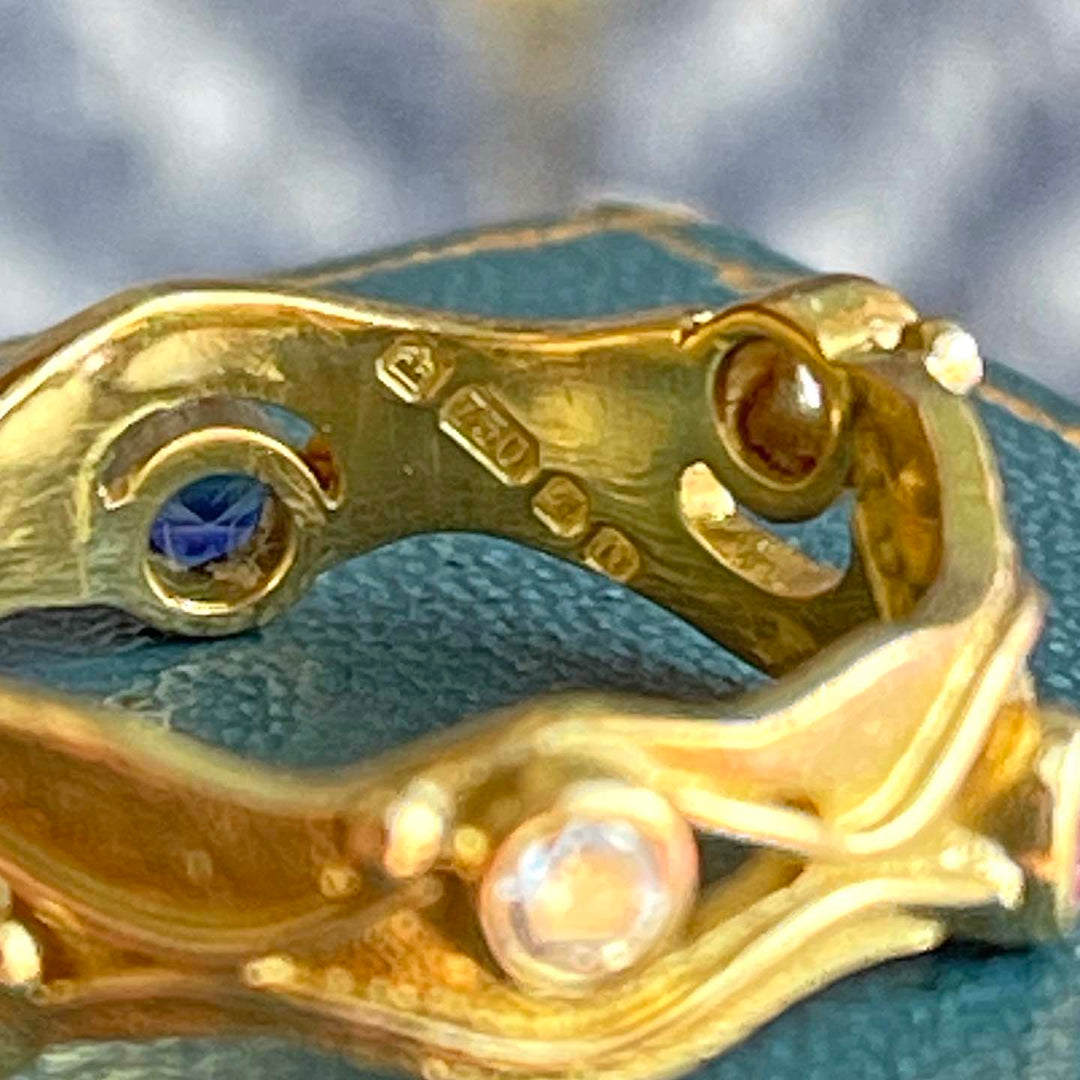 Vintage 18k Gold Multi-Gem Band Hand Crafted 1968