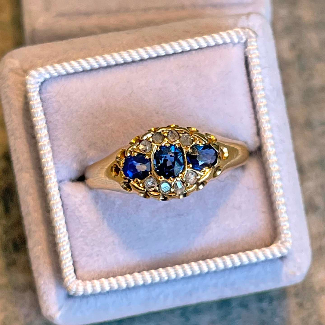 Edwardian Sapphire Diamond Ring 18k Gold 1904