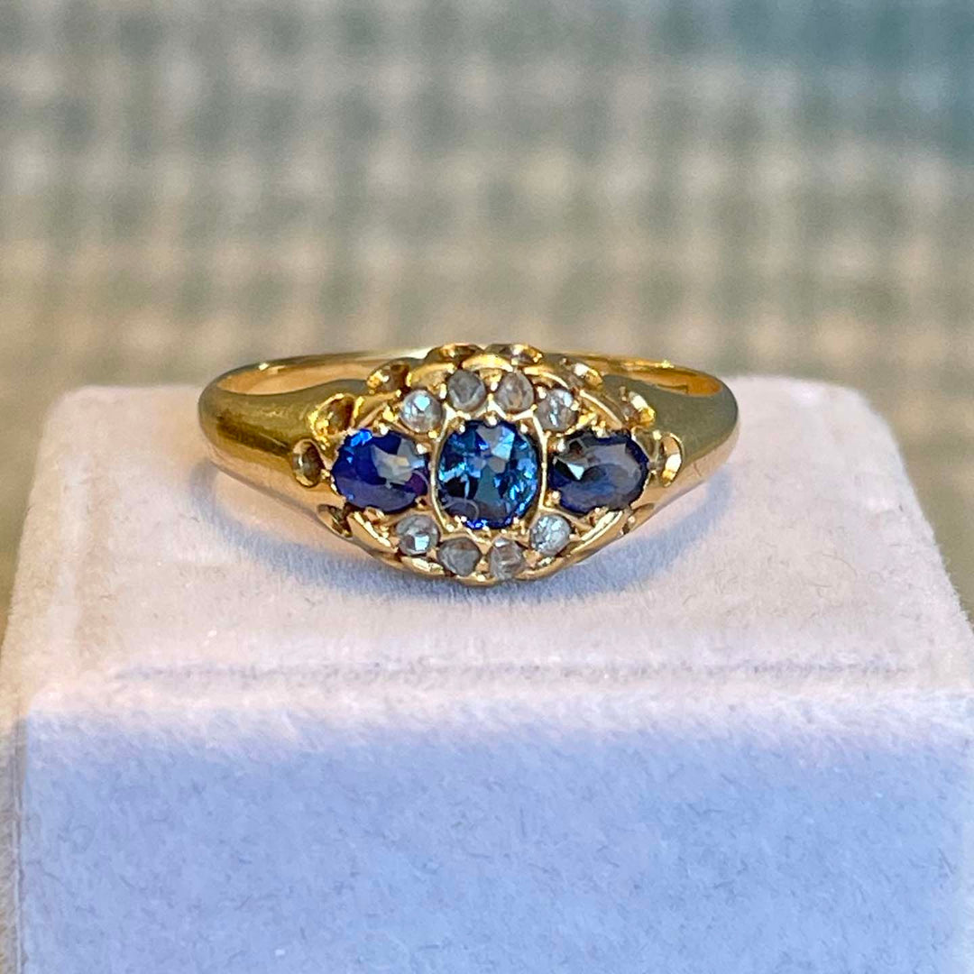 Edwardian Sapphire Diamond Ring 18k Gold 1904