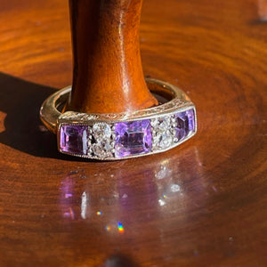 Antique Victorian Amethyst Diamond Ring 18k Gold