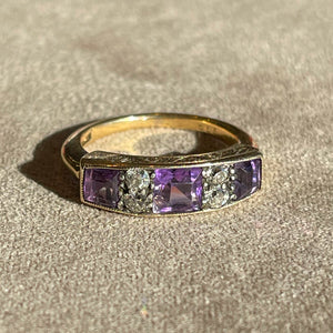 Antique Victorian Amethyst Diamond Ring 18k Gold