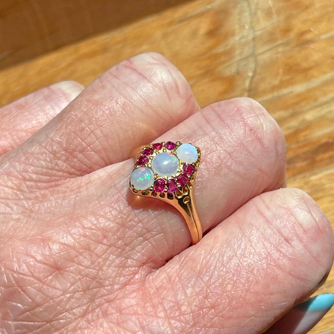 Victorian Ruby Opal Ring 18k Gold