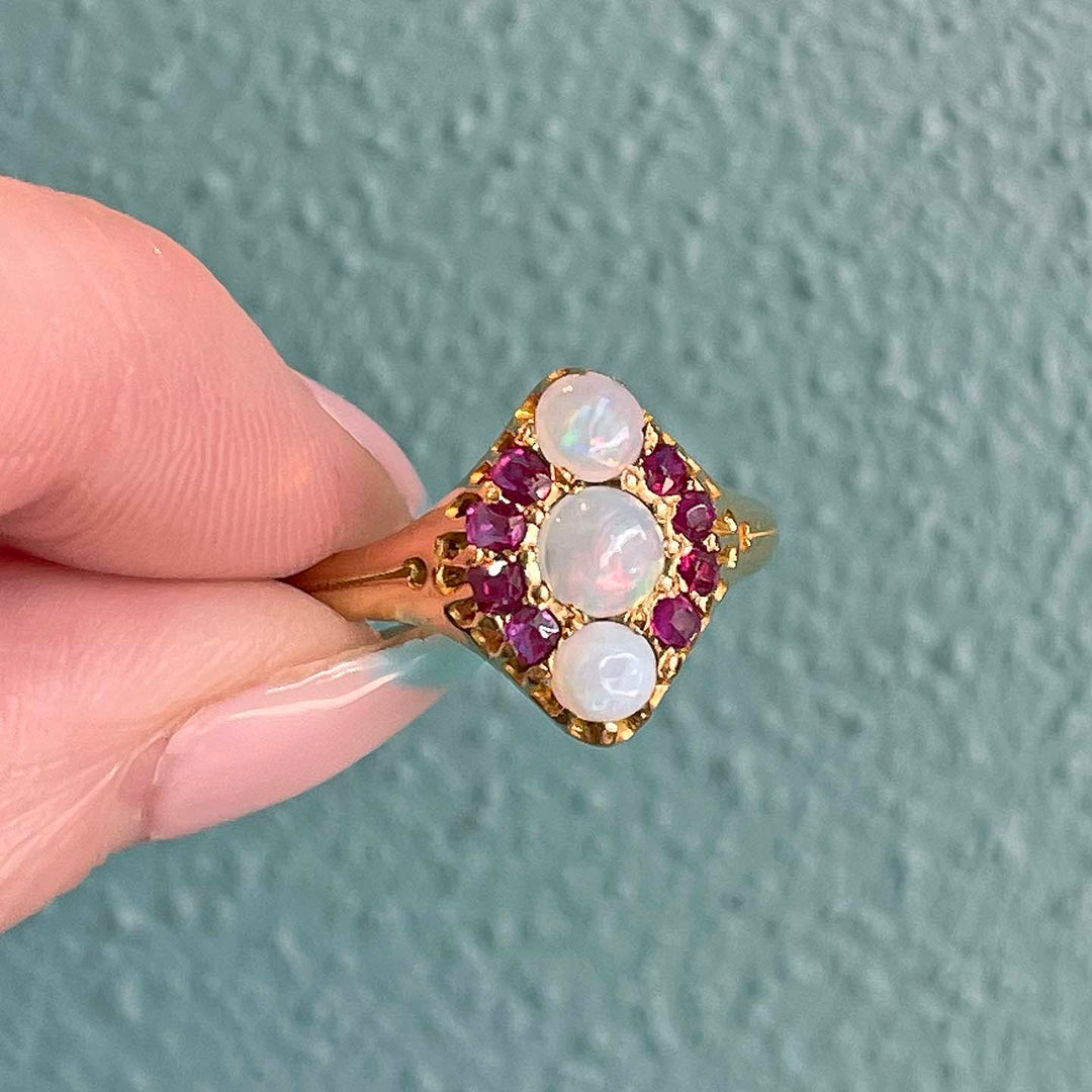 Victorian Ruby Opal Ring 18k Gold