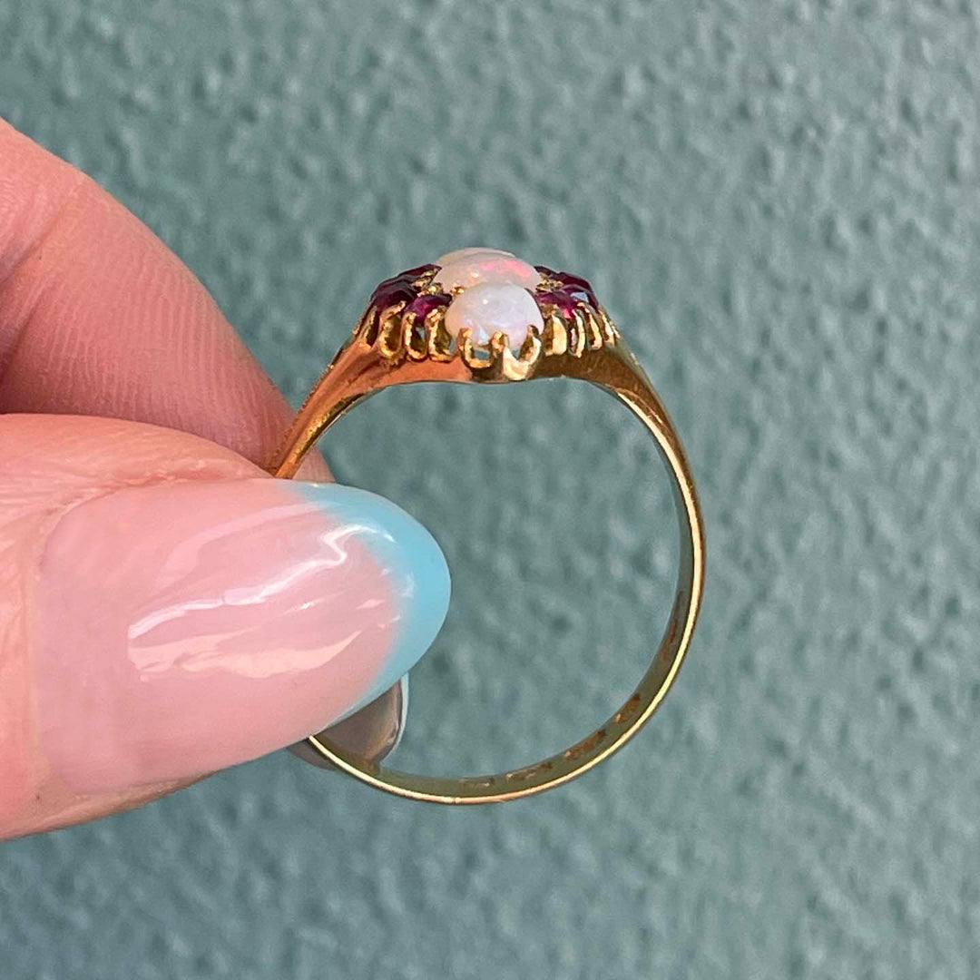 Victorian Ruby Opal Ring 18k Gold