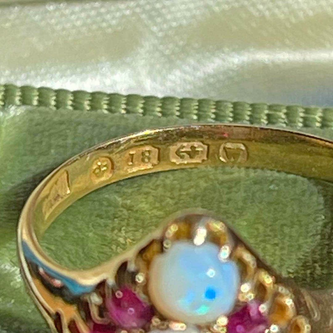 Victorian Ruby Opal Ring 18k Gold