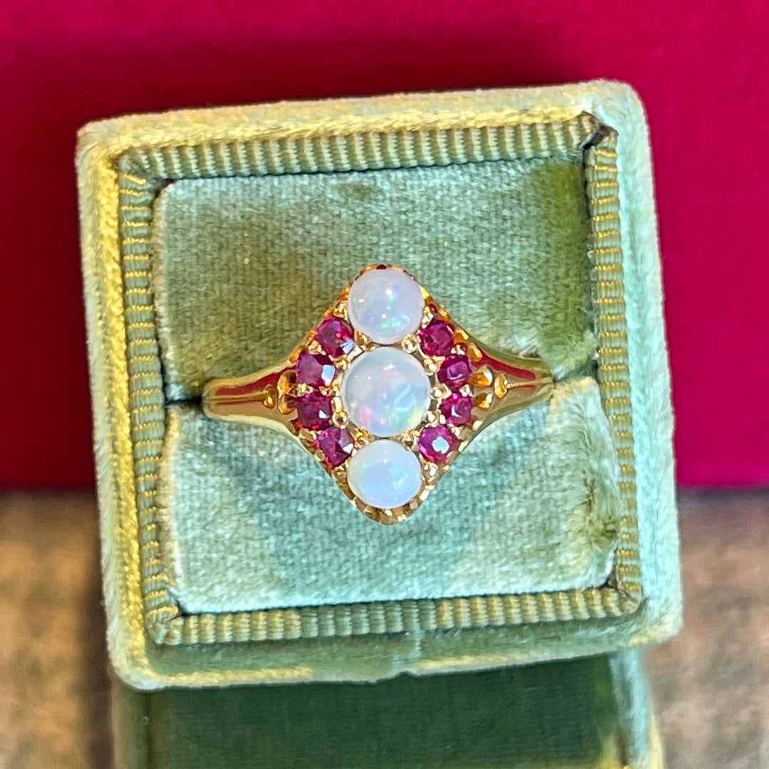 Victorian Ruby Opal Ring 18k Gold