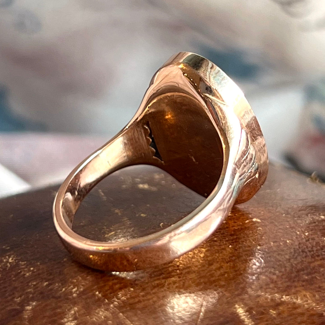 Victorian Bloodstone Intaglio Seal Ring Ostrich with Key