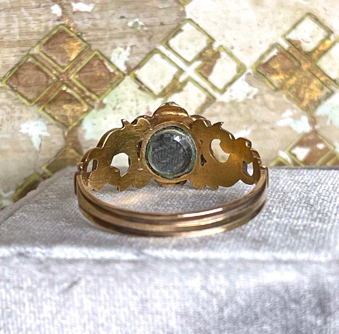 Victorian Turquoise Diamond Forget-me-not Ring Locket Back 15k
