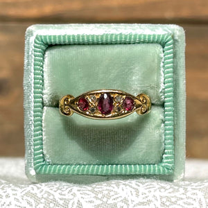 Edwardian 7-Stone Ruby Diamond Ring 18k Gold