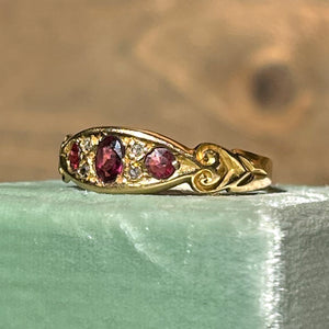 Edwardian 7-Stone Ruby Diamond Ring 18k Gold