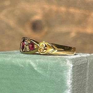 Edwardian 7-Stone Ruby Diamond Ring 18k Gold