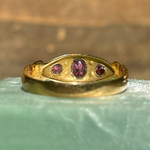 Edwardian 7-Stone Ruby Diamond Ring 18k Gold