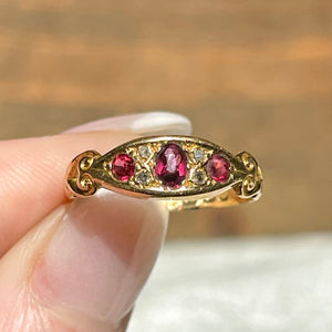 Edwardian 7-Stone Ruby Diamond Ring 18k Gold