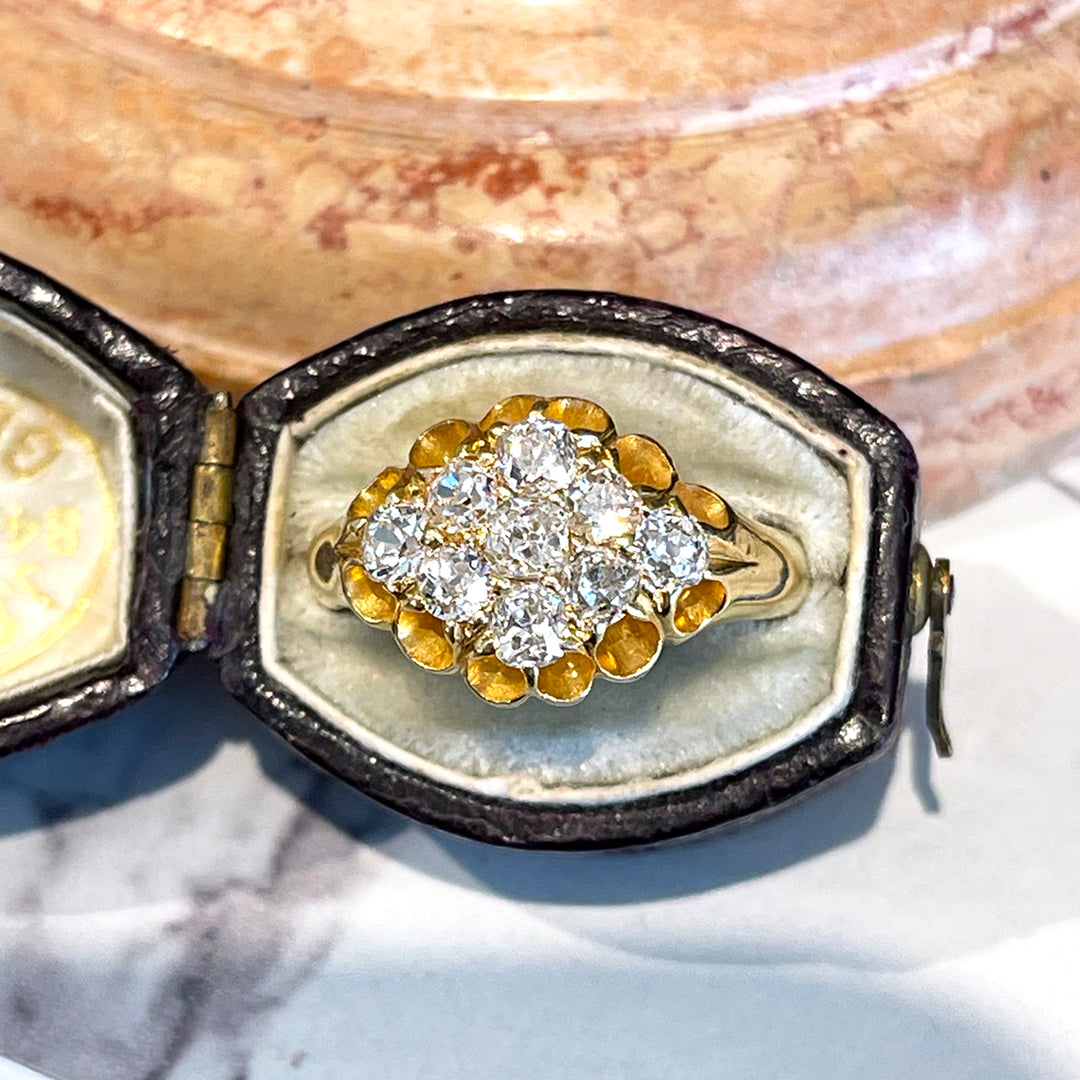 Antique Victorian Diamond Cluster Ring Engagement Hallmarked 18k Gold