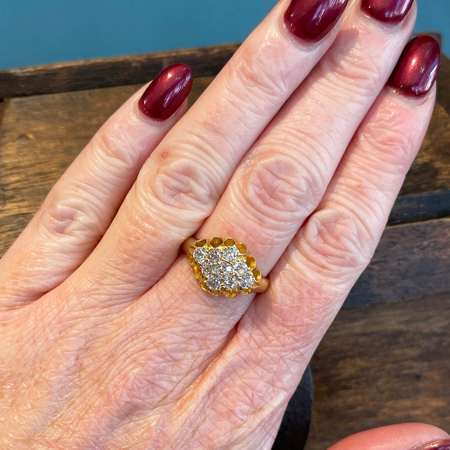 Antique Victorian Diamond Cluster Ring Engagement Hallmarked 18k Gold