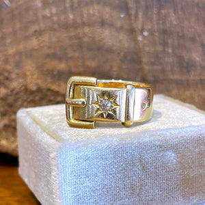 Antique 18k Gold Diamond Buckle Ring Wedding Band