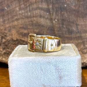 Antique 18k Gold Diamond Buckle Ring Wedding Band