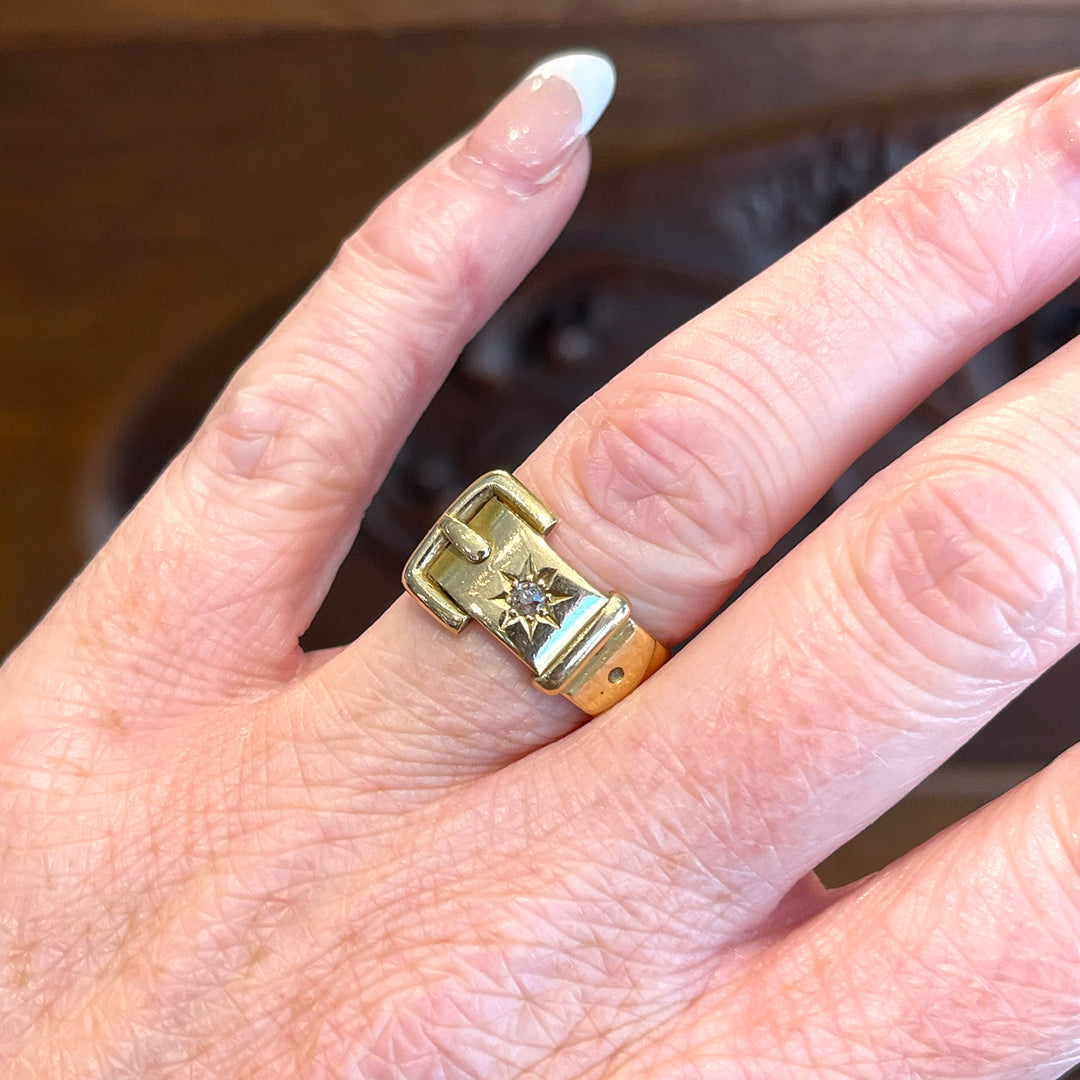 Antique 18k Gold Diamond Buckle Ring Wedding Band