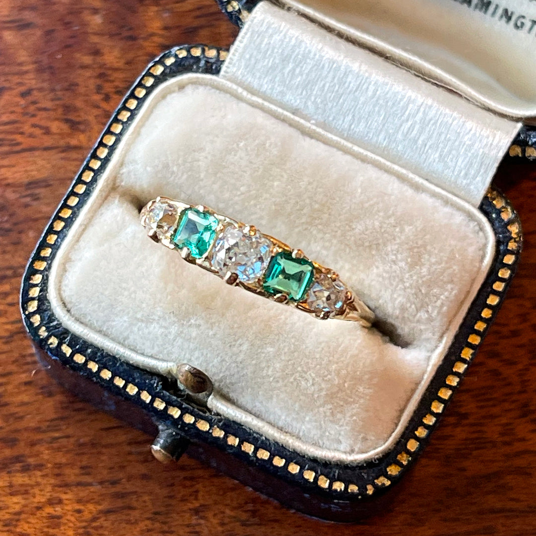 Antique Victorian Emerald Diamond Ring 15k Gold