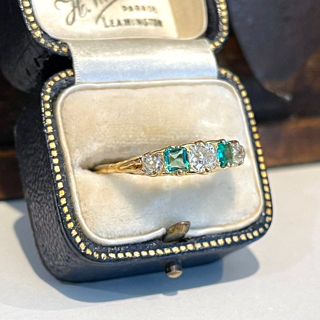 Antique Victorian Emerald Diamond Ring 15k Gold