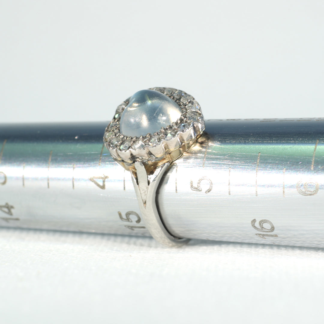 Antique Edwardian Moonstone Diamond Heart Cluster Ring Halo Size 4.75