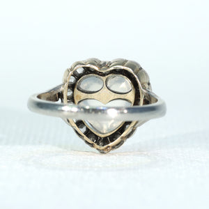 Antique Edwardian Moonstone Diamond Heart Cluster Ring Halo Size 4.75