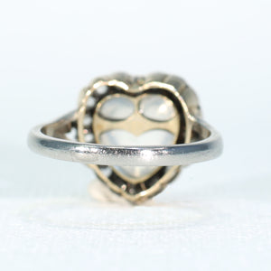 Antique Edwardian Moonstone Diamond Heart Cluster Ring Halo Size 4.75