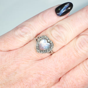 Antique Edwardian Moonstone Diamond Heart Cluster Ring Halo Size 4.75