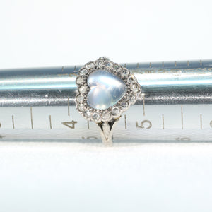 Antique Edwardian Moonstone Diamond Heart Cluster Ring Halo Size 4.75