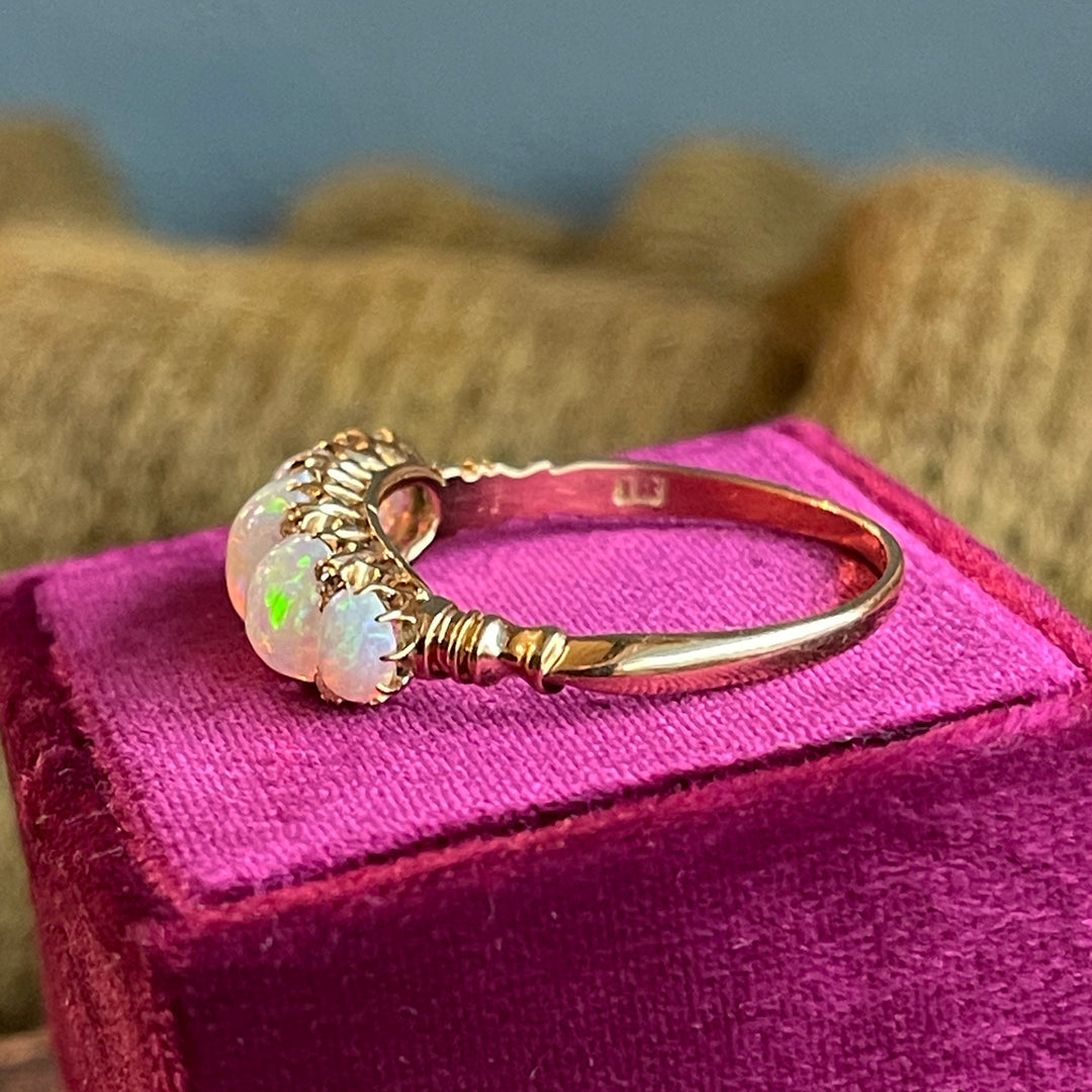 Victorian 18K Gold Five-Stone Opal and Diamond Ring, c. 1900