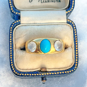 Antique Gold Turquoise Moonstone Ring Hallmarked 1884 