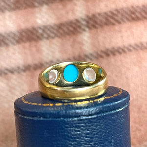 Antique Gold Turquoise Moonstone Ring Hallmarked 1884