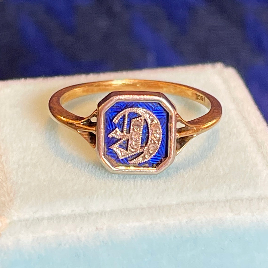 Edwardian Diamond 'D" Initial Ring 18k Platinum